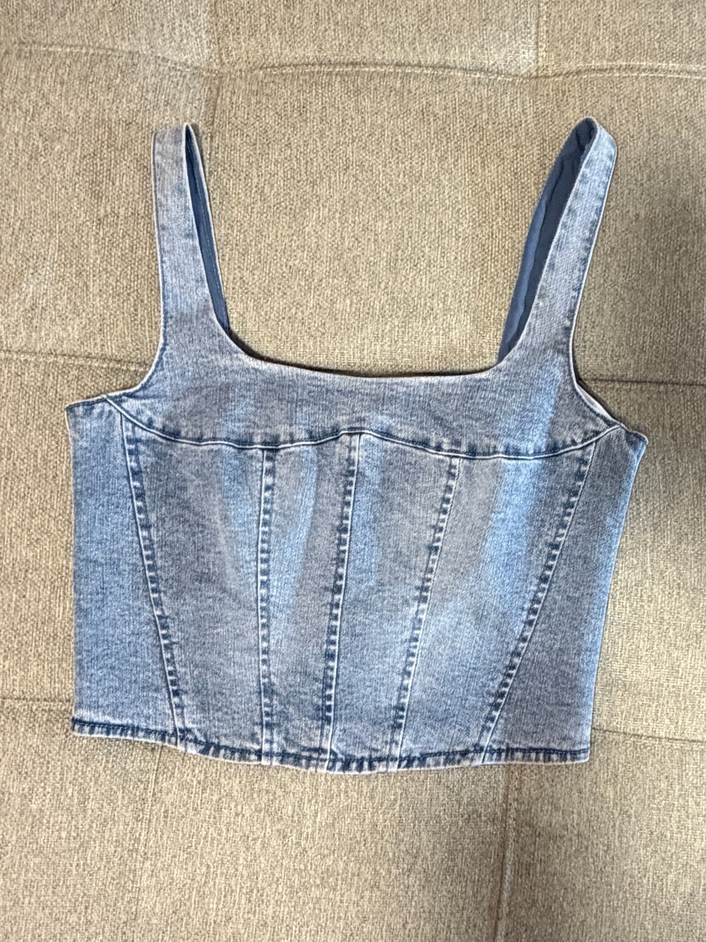 Denim Corset Crop Top - Light Blue